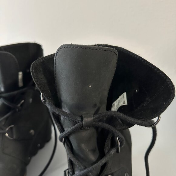 Sorel Joan Of Arctic Suede Wedge Lace Up Mid Calf Boots Size 8 Black Winter - Picture 10 of 13